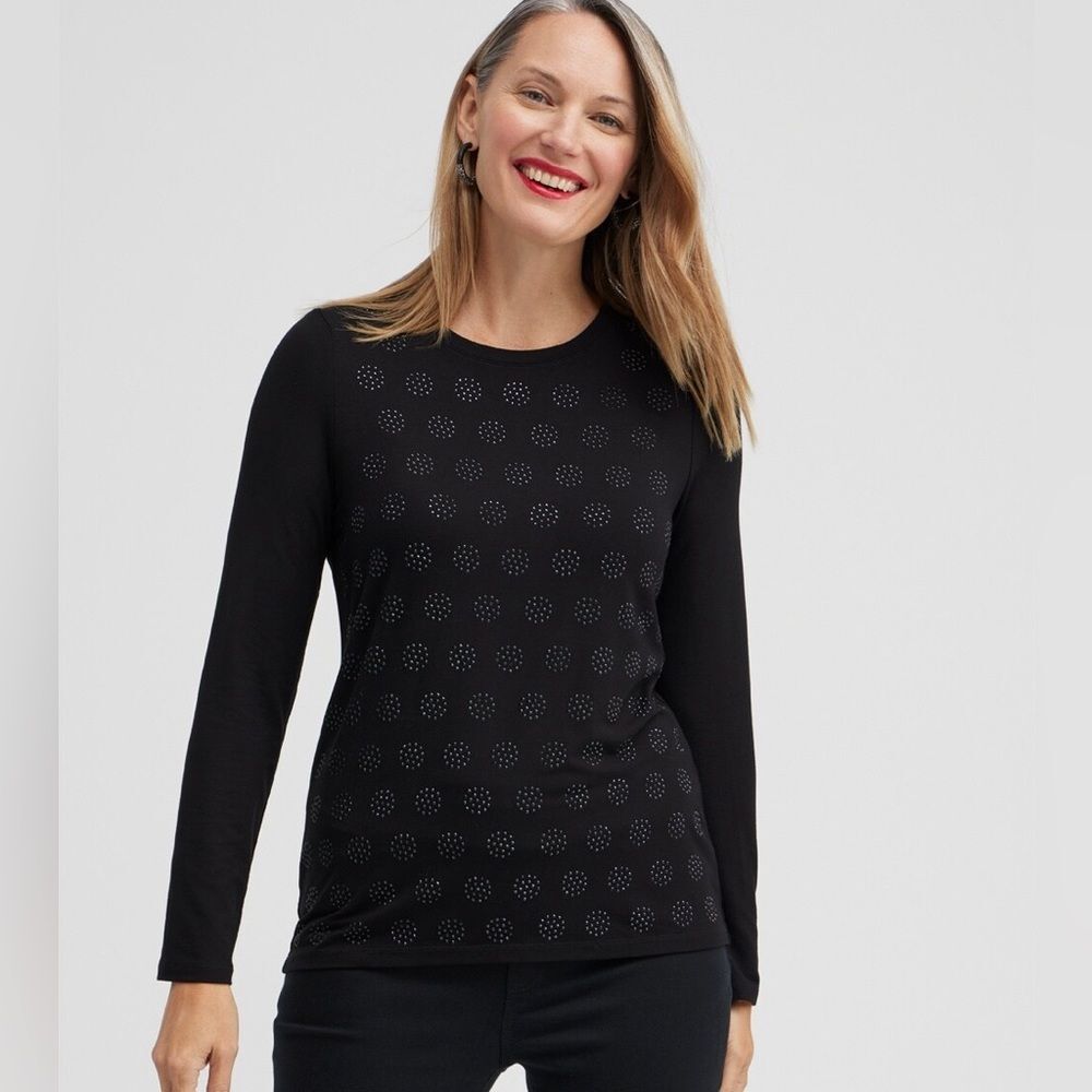 NWT Chico’s Women’s Touch Of Cool Black Embellished Layering Tee Size XL